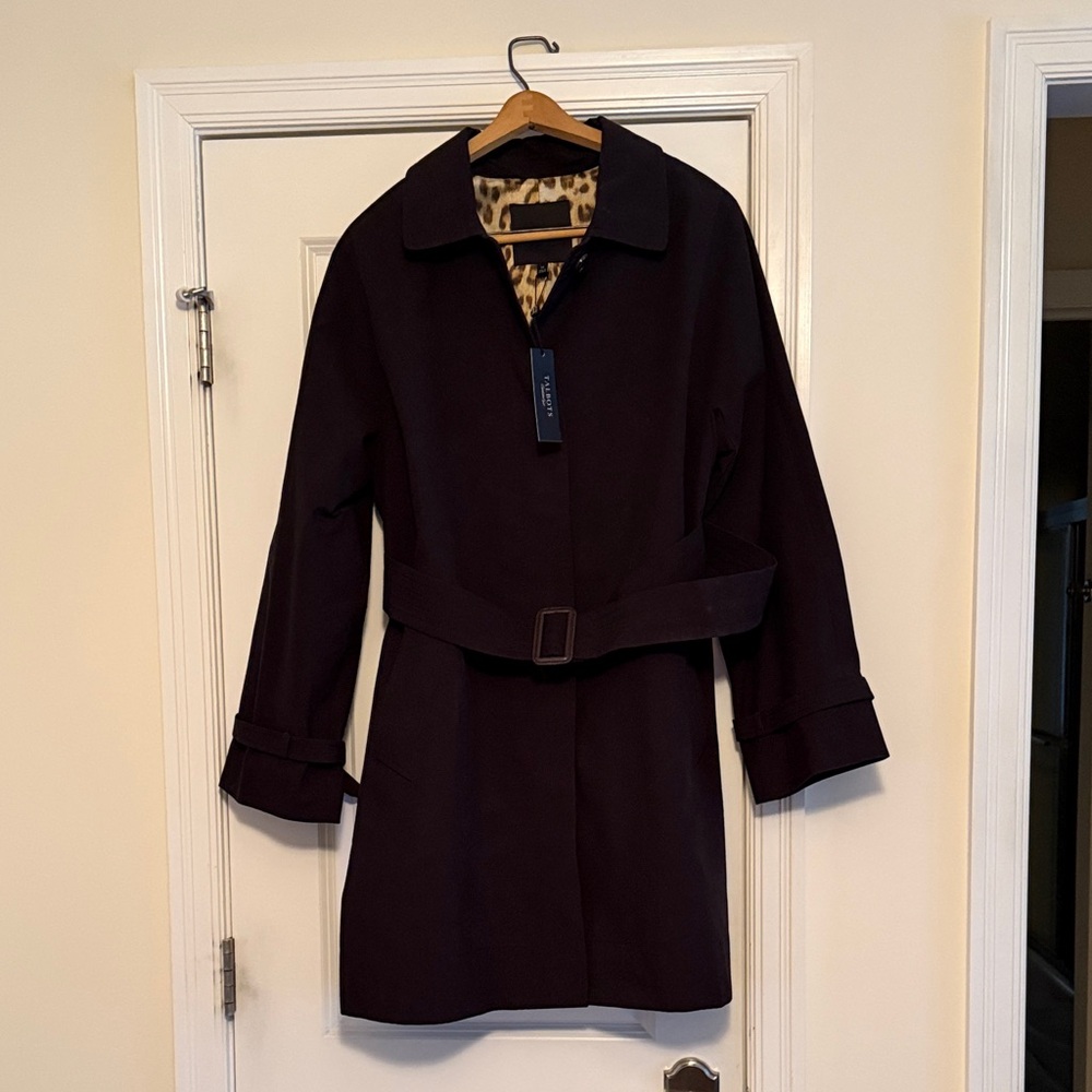 Talbots Black Trench Coat with Leopard Lining